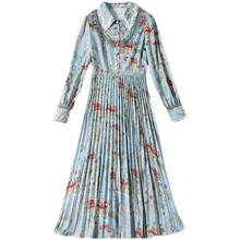 Banulin Fashion Runway Summer Midi Dress Women Long Sleeve Lace Patchwork Floral Print Vintage Female Pleated Dress 2021 2024 - buy cheap