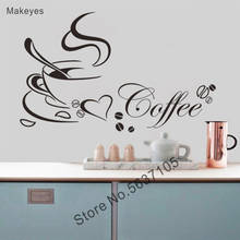 Makeyes-pegatina de pared de café para cocina, calcomanías de vinilo de decoración cálida para el hogar, calcomanías de diseño para pared, papel tapiz de taza de café extraíble Q037 2024 - compra barato
