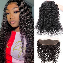 Water Wave Bundles with 13x4 Lace Frontal Pre-Plucked Closure Natural Black Color 30 inch Remy Human Hair Weave BOBBI COLLECTION 2024 - buy cheap