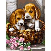 Pintura por números para cachorro gatyztive, pintura por tela de cachorro e animal, kit de tinta acrílica pintada à mão, ideal para decoração de parede 2024 - compre barato