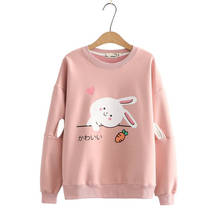 Fleece Plus Velvet O-neck Sweatshirts Harakuju Cartoon Rabbit Print Cute Hoodies 2021 Winter Long Sleeve Sweet Style Tracksuit 2024 - buy cheap