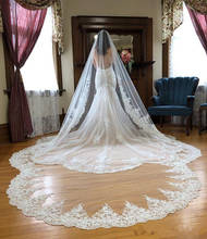 2020 Best Selling vestido de Casamento Véus de noiva Barato 3M de Comprimento Catedral Véu de Noiva Casamento Véus de Noiva Tulle Lace Apliques Brilhantes 2024 - compre barato