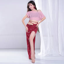 Conjunto de treino de dança do ventre feminino, vestido adulto sexy de malha com cauda de peixe sikrt oriental para treinamento em grupo 2024 - compre barato