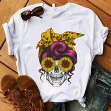 SUNOWE-Camiseta de arpillera de camuflaje con calavera y ciervo Harajuku, ropa para mujer, Camiseta estampada de manga corta, Tops 2024 - compra barato