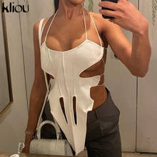 Kliou Cut Out Solid Halter Camisole Women Sexy Backless Cleavage Crop Top 2021 New Trend Party Clubwear Vest Female Clothing 2024 - buy cheap