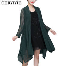 OHRYIYIE-cárdigan suelto para mujer, suéter largo de punto fino, informal, abrigo de otoño, color verde y azul, talla grande 5XL, primavera y verano 2024 - compra barato