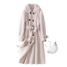 Casaco de pele feminino plus size pudi, jaqueta longa e quente de lã verdadeira para mulheres tx905 2024 - compre barato