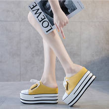 Zapatos de plataforma para mujer, sandalias de lona con tacón de cuña, color negro y amarillo, a la moda 2024 - compra barato