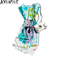 Летнее цветочное платье AYUNSUE, элегантное пляжное шелковое платье в стиле бохо, модель 2021 года, винтажная одежда средней длины, Vestidos De Mujer, повседневная одежда KJ7065 2024 - купить недорого