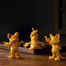 BOJ-escultura de gato travieso de 8CM, Estatua de la suerte, Animal de madera, tres gatitos, decoración del hogar 2024 - compra barato