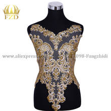 FZD 1 Piece Handmade Sewing Gold Rhinestones Beads Patches Bodices Large Rhinestone Appliques for Wedding Dress Trimming 2024 - buy cheap