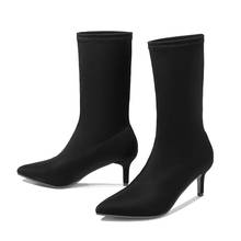 Botas de tacón alto con punta puntiaguda para mujer, zapatos de fiesta de media caña, color negro, invierno, 2019 2024 - compra barato