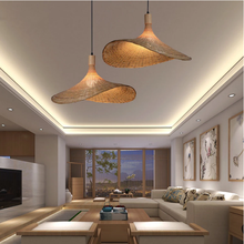 Lâmpada de bambu tecida à mão, chapéu decorativo personalizado, lâmpada para decoração de hotel, família, sala de estar, loft, restaurante 2024 - compre barato