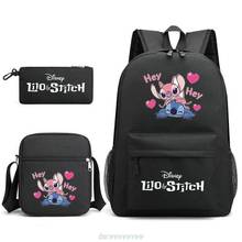 Disney stitch 3 pçs conjunto mochila estudantes dos desenhos animados impresso saco de escola bookbag unisex casual sacos de viagem bolsa de ombro 2024 - compre barato