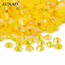 JUNAO 2, 3, 4, 5, 6 мм, желтые стразы AB с плоской задней стороной, круглые стразы, аппликация из кристаллов, не исправляющие стразы, наклейки для рукоделия 2024 - купить недорого