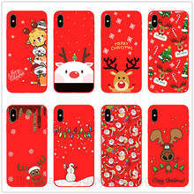 Ano novo dos desenhos animados do natal caso de telefone para o iphone 11 pro 7 6s 8 x mais 5S se xr xs max vermelho macio tpu caso doces cor capa traseira 2024 - compre barato