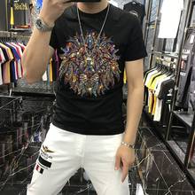 Summer New Personality Fashion Hot Diamond Big Lion Head Multi-Color Slim Short-Sleeved Men's T-Shirt Leisure Brand 2024 - buy cheap