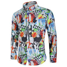 New Men's Fashion Print Shirt Casual Long Sleeve Slim Fit Dress Shirt Top DC39 2024 - buy cheap