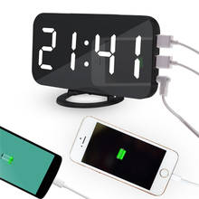 Relógio despertador led digital, despertador com espelho, tempo de exibição, mesa noturna, 2 carregadores usb, acessórios para casa, presente 2024 - compre barato