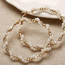 Women Irregular Creative Fashionable Geometric Circular Pendant C Shape Imitation Pearl Earrings 2024 - buy cheap