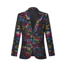 Blazer informal de terciopelo con patrón Floral para hombre, traje de actuación para escenario, esmoquin ajustado a la moda, abrigo de fiesta para Bar y club nocturno 2024 - compra barato