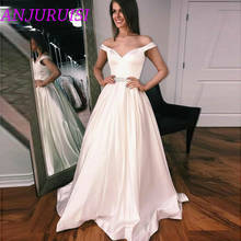 ANJURUISI 2020 Simple A Line Wedding Dresses Beaded Satin Off The Shoulder Wedding Bridal Gowns Lace Up Back vestido de noiva 2024 - buy cheap