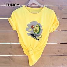 JFUNCY  Summer Women T-shirt 2020 Cute Cartoon Avocado Print Female Tshirt Plus Size 100% Cotton Short Sleeve Woman Tee Tops 2024 - buy cheap