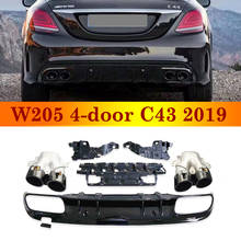 Gloss Black Rear Diffuser For Mercedes-benz C class W205 C43 C63 4-door Sedan Sport Version ABS Back Bumper With Exhaust Outlets 2024 - buy cheap