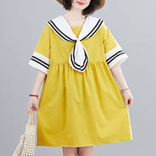 Vestido japonês gola marinha, vestido folgado de algodão estilo escolar para meninas e viagens, moda japonesa 2024 - compre barato