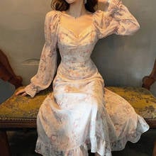 Luzuzi-vestido floral de chiffon para mulheres, decote em v, manga bufante, elegante, slim, cintura, verão 2020 2024 - compre barato