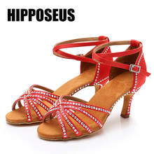 Hipposeus Latin Dance Shoes for Woman Girls Ladies Ballroom Modern Tango Dancing Shoes Rhinestone Salsa Sandals Dropshipping 2024 - buy cheap