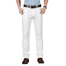Новинка Весна 2021, мужские белые джинсы, модные повседневные классические зауженные мягкие брюки, мужские брендовые эластичные брюки 2024 - купить недорого