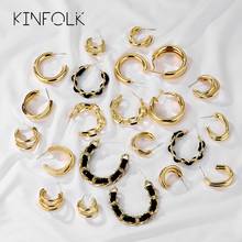 KINFOLK-Conjunto de pendientes de oro para mujer, joyería geométrica, aretes circulares, nuevos estilos populares, 2020 2024 - compra barato