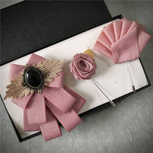 Conjunto de gravata de pescoço para homens e mulheres, gravata de liga chique listrada com pinos e lenço de bolso 2024 - compre barato