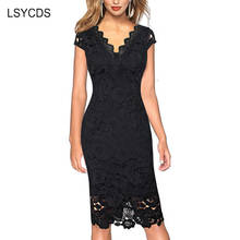 LSYCDS-vestido de encaje con cuello en V para mujer, vestido negro, Vintage, elegante, talla grande, para fiesta y Club nocturno, 2020 2024 - compra barato