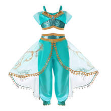 Disney  Aladdin Magic Lamp Jasmine Top Pants Clothing Set Princess Girls Dress Kids Dresses for Girls Christmas Costume Party 2024 - buy cheap
