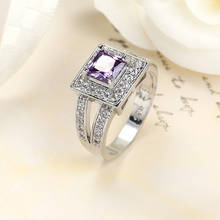 Роскошное женское квадратное кольцо из стерлингового серебра 925 пробы обручальное кольцо для влюбленных винтажные обручальные кольца с фиолетовым цирконием для женщин кольца 2024 - купить недорого