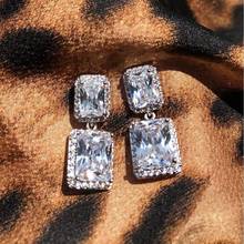 iced out bling cubic zirconia jewelry 5A clear cz geometric rectangle cz charm dangle earring wedding bridal jewelry 2024 - buy cheap