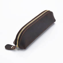 Genuine Leather Pencil Case School Real Crazy Horse Fountain Pen Box Retro Pencilcase Big Penal Large Cartridge Stationery Bag 2024 - buy cheap