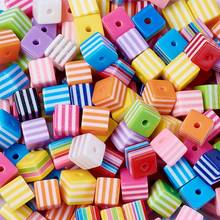 200pcs 8x8x8mm Mixed Color Cube Square Resin Beads Rainbow Candy Color with Stripe Pattern for Jewelry Making DIY Findings 2024 - buy cheap