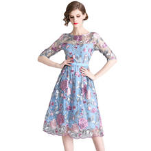 Женское вечернее платье, модельное элегантное прозрачное Сетчатое платье с цветочной вышивкой, весна-лето 2021 2024 - купить недорого
