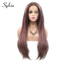 Sylvia темно-красные фиолетовые синтетические парики на шнурках спереди средней части длинные шелковистые прямые термостойкие волокна волос для женщин 2024 - купить недорого