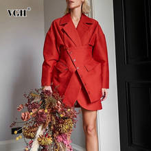 TWOTWINSTYLE-Blazer informal rojo con bolsillo para mujer, chaqueta holgada de manga larga con muescas, moda de otoño, nuevo estilo, 2020 2024 - compra barato