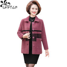 UHYTGF elegant mom autumn winter wool jacket quality mink fleece loose 6XL plus size tops outerwear casual women short coat 1056 2024 - buy cheap
