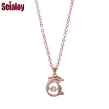 High-quality Stainless Steel Rose Gold Leaping Fish Pendant Necklace For Women Original Zircon Dolphin Charm Necklace Collar 2024 - buy cheap