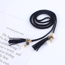 Woven Knitted Waistband Belts For Women Fine Dress Tassels Waist pearl Rhinestone Retro Leather Rope ladies Straps 2024 - buy cheap