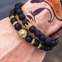 8mm Natural Lava Stone Beads Lion Bracelet Black Braclets Set Bileklik Erkek Handmade Bracelets Women Jewellery Men Accessories 2024 - buy cheap
