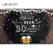 Laeacco-Fondo de fotografía personalizado para fiesta de cumpleaños, cartel con lámpara de tablero de madera, celebración de cerveza, feliz 30, 60 ° 2024 - compra barato