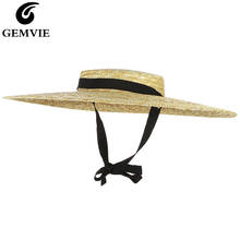 GEMVIE новая большая соломенная шляпа с полями летние шляпы для Женская лента пляжная кепка Boater плоский топ шляпа от солнца 2024 - купить недорого