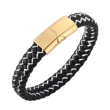 New Black White Leather Braided Bracelet Men Stainless Steel Magnetic Buckle Male Wrist Band Bangles Fashion Jewelry Gifts S0001 2024 - buy cheap